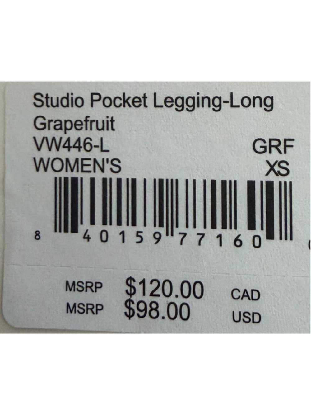 VUORI STUDIO POCKET LEGGING 28” GRAPEFRUIT COLOR SIZE XS - Picture 7 of 8